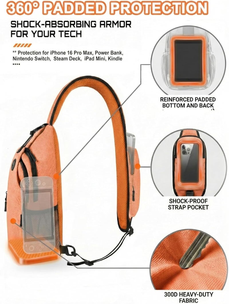 VPBAGE Store Structured Sling Backpack with Oversized Strap Pocket (Fits Power Bank) - Heavy Duty Water Resistant Crossbody Bag for Tech & Travel - Thick Padded Bottom Anti-Theft Daypack (Fits Tablet/Console) - Image 3